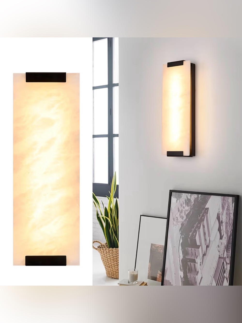 Modern Alabaster Wall Sconce LED Marble Wall Light Black 14.2” 12W
